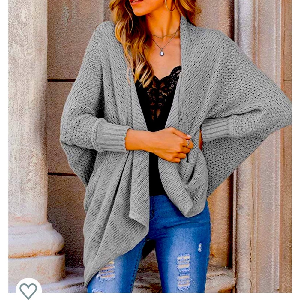 Gray Oversized Batwing Dolman Cable Knit Cardigan
